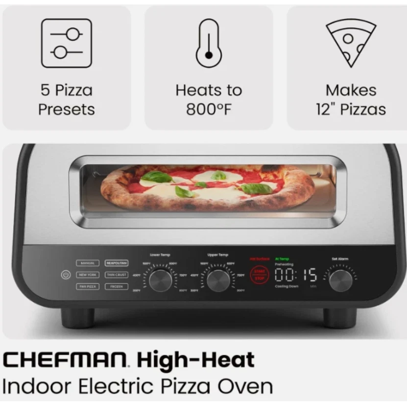 Horno para pizza Chefman Homeslice interior eléctrico de acero inoxidable Foto 3 de 4