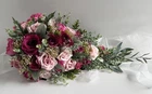 Cascading Wedding Bouquet Hot Pink Dusty Pink Roses Berry Flower Eucalyptus Gum