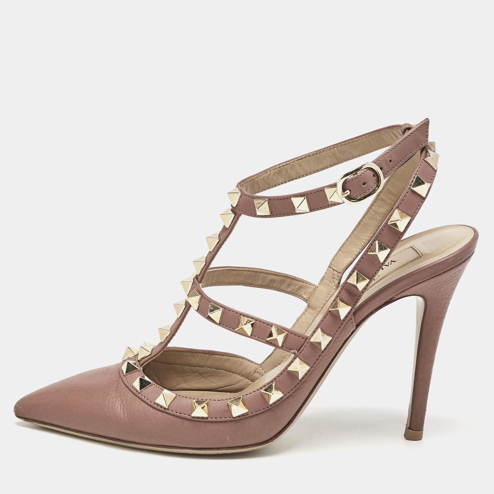Valentino Dusty Pink Leather Rockstud Ankle Strap Pumps Size 37