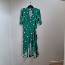 Joanie Dress UK 16 Worn Once Green Polka Dot Wrap Midi Stretch Jersey