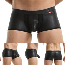 Sexy Stretch Boxer Briefs Shorts Mens Faux-Leather Wet-Look Underwear Swimwear