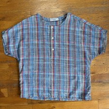 VNTG 80s Yves Saint Laurent YSL Chemises Plaid Shirt Blouse Womens Medium Paris