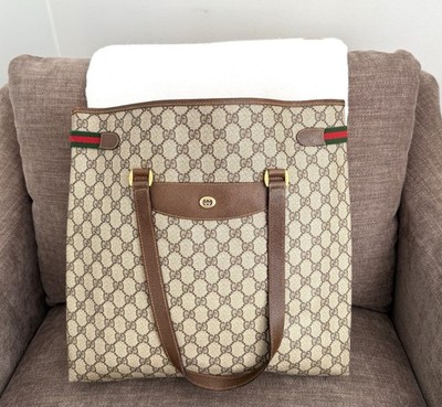 Gucci Authentic Sherry Line Tote Bag Brown Monogram Coated Canvas