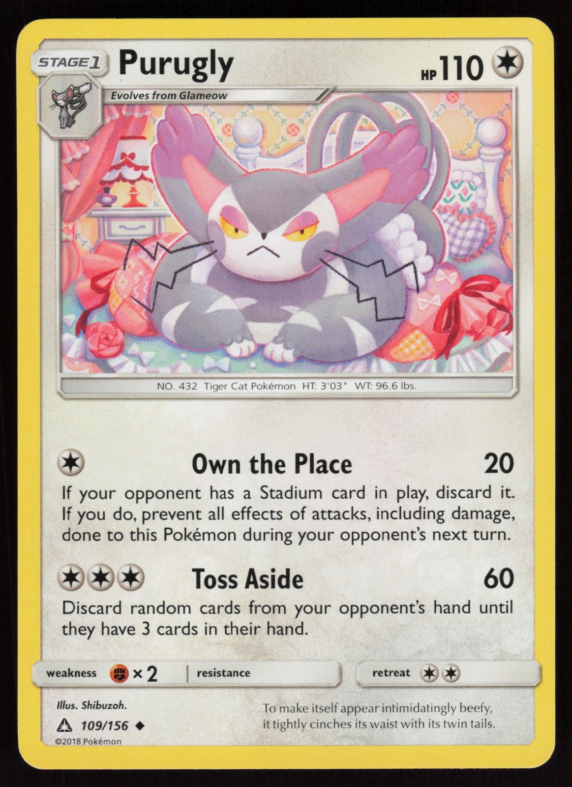 PURUGLY 109/156 UNCOMMON ULTRA PRISM POKEMON NM/M