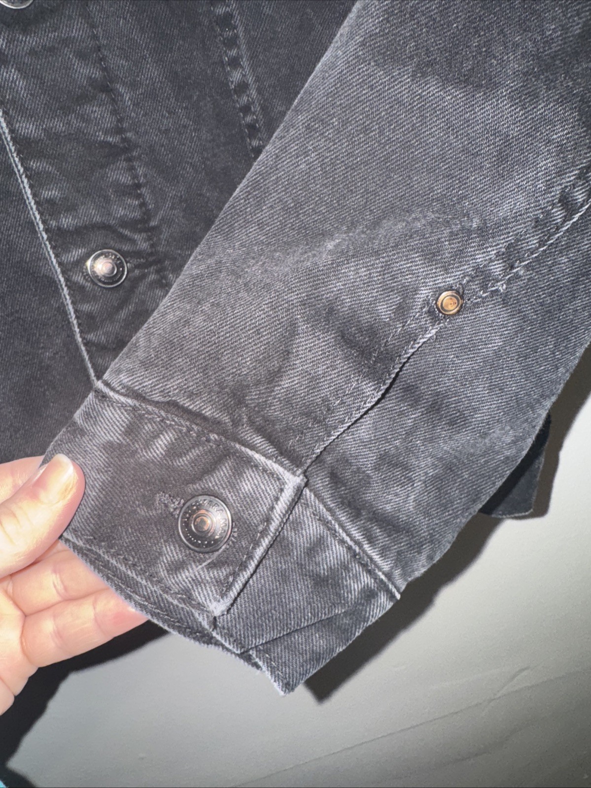 Zara Wool Lined Black Denim Button Down Jacket Sz… - image 4