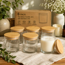 Luxury 6 Pack 7oz Thick Glass Candle Jars with Bamboo Lids for Soy Wax Candles