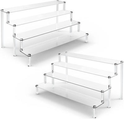 2 Pack 4 Tier Clear Acrylic Display Risers Stand Shelf, Acrylic Stands for Displ