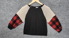12PM Sweater Girls XL 10 Black Buffalo Plaid Colorblock Raglan Knit USA Made