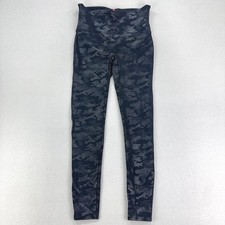 SPANX Faux Leather Camo Leggings Womens L Black High Rise Ankle Stretch Slimming