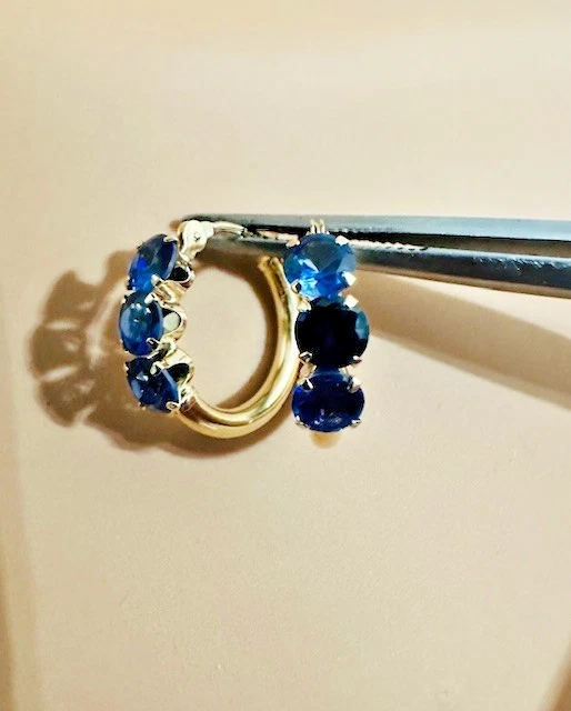 Серьги-кольца из желтого золота 14 карат с сапфиром Estate - Изображение 4 из 4