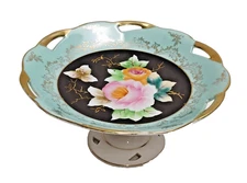 VTG Strafford? Hand Painted Floral Gold Design Compote Pedestal Dish Plate 7.5" 