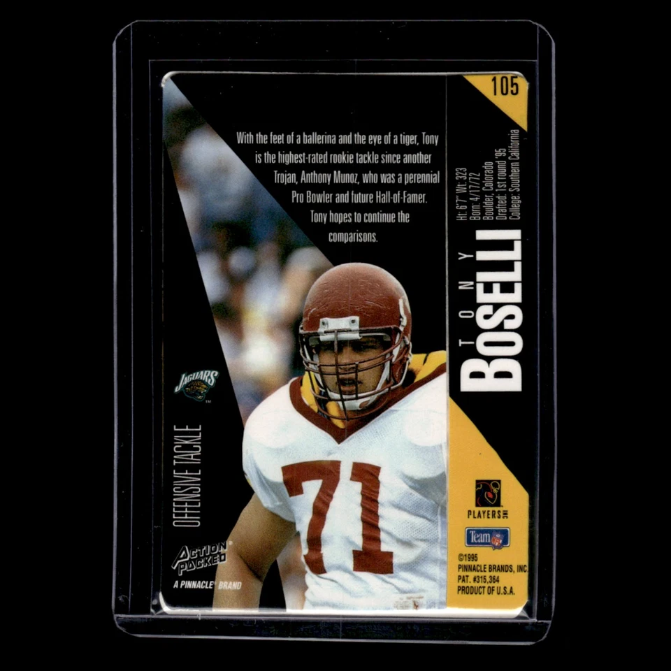 Tony Boselli Rookie #105 1995 Action Packed Jacksonville Jaguars Football Card - Image 2 of 3