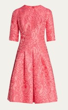 Rickie Freeman for Teri Jon Pleated Textured Floral Jacquard Midi Dress 14 NWOT