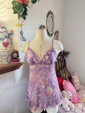 Y2K Victoria  s Secret Floral Chiffon  Satin Babydoll Slip On sleepwear Lingerie