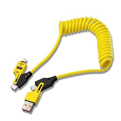 4 in 1 65W Spring Short Data Cable 6A USB Type C Spring Telescopic Quick Charger