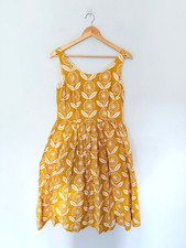 Boden Dress Size 12 Yellow White Floral Summer Sundress Midi Cotton