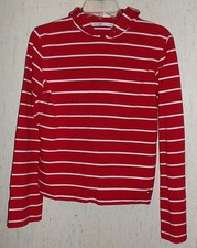 EXCELLENT WOMENS / JUNIORS TOMMY HILFIGER RED  WHITE STRIPE KNIT HOODIE SZ M