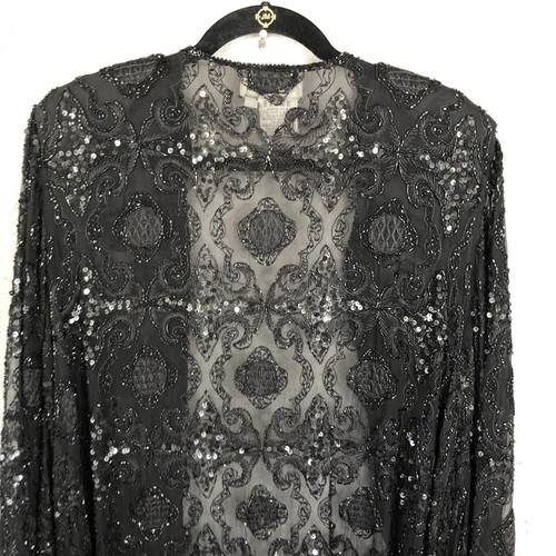 Adrianna Papell Beaded Duster Women XL Black Sheer Fairy Event Formal Whimsigoth - Picture 17 of 17