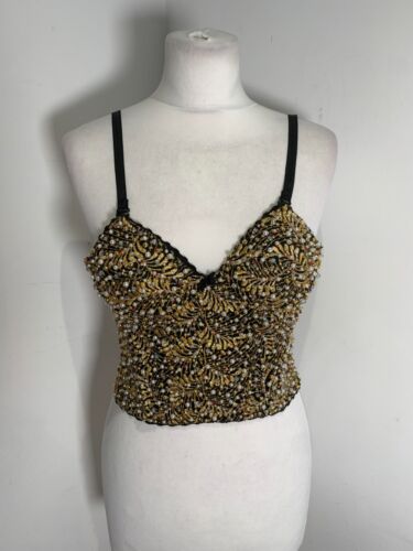 VTG H&M beaded corset bustier top S 8 10 VGC evening party bra 90s Y2K - Picture 2 of 13