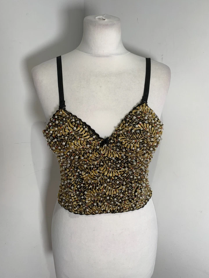 De colección H&M Cuentas Corsé Bustier Top S 8 10 En muy buena condición Noche Fiesta Sujetador Años 90 Y2K Foto 2 de 4