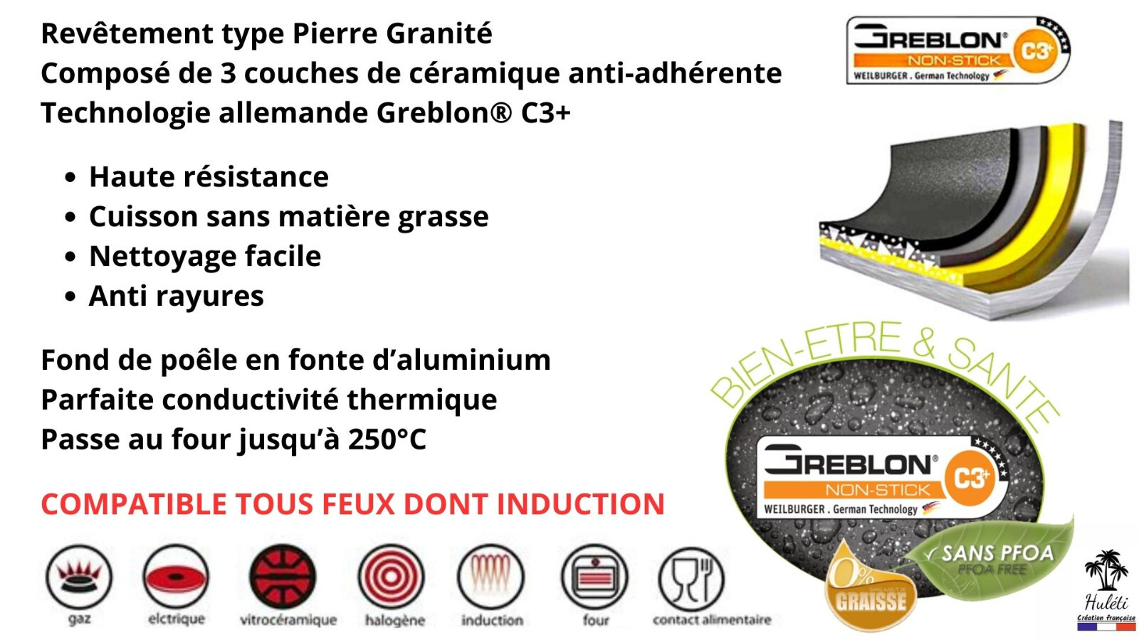 Planche à griller revêtement durable compatible induction et four - 3