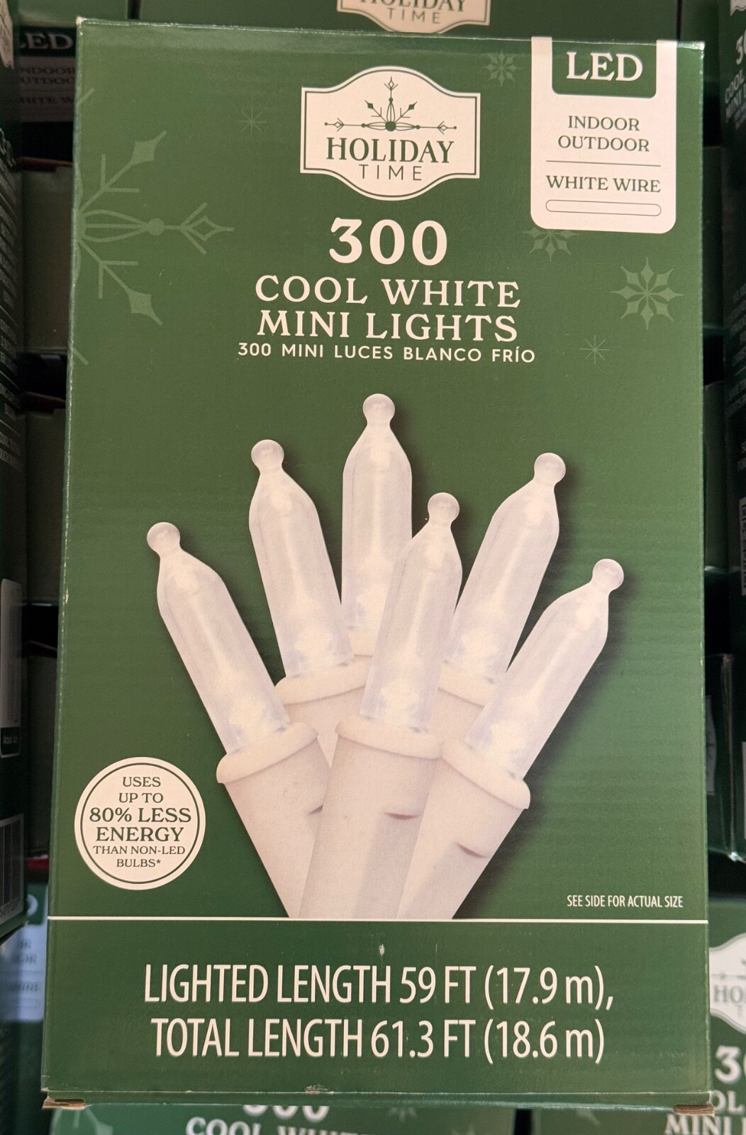 NEW! Holiday Time 300 Cool White Mini LED Christmas Lights Strand White Wire
