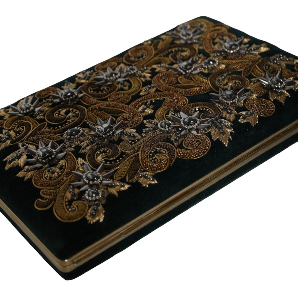 DOLCE & GABBANA Bag Black Velvet Gold Frame Clutch Evening