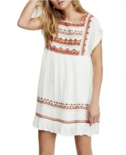 FREE PEOPLE Size M White Embroidered Sunrise Wanderer Mini Dress Summer