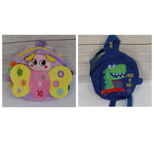 Lot of 2 - Toddler Backpack - Buckle Toys Blossom Butterfly Lavender & Dino Blue