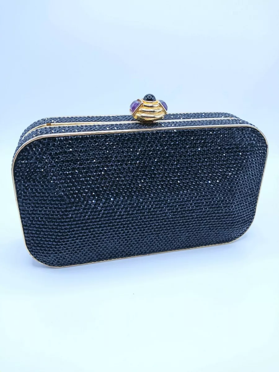 Judith Leiber Black Swarovski Crystal Ball Minaudiere Evening Bag