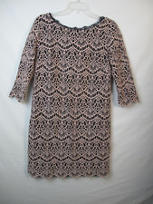 Chelsea Black and Nude Bodycon Midi Lace Dress Sz M Low Back
