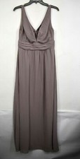 Lulus Womens Taupe V Neck Chiffon Gown Sleeveless Floor Length Lined Back Zip M