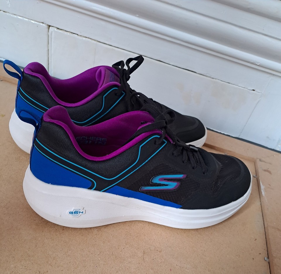 UK Size 5 Skechers Women's Ladies Black Blue Sneakers Trainers EU 38