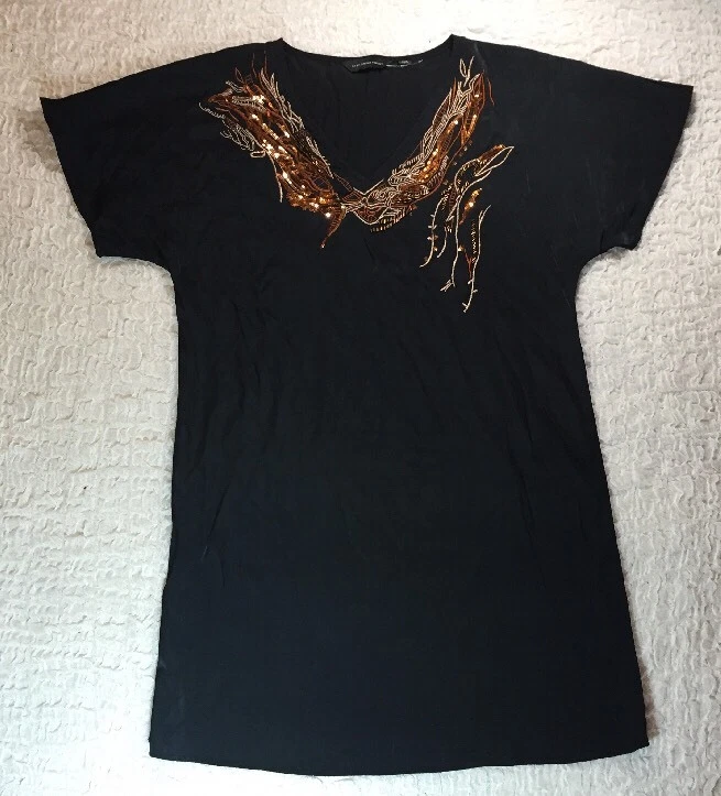 CV на CYNTHIA VINCENT SZ XXS платье Shift выше колена черный короткий рукав бисером - Изображение 2 из 4