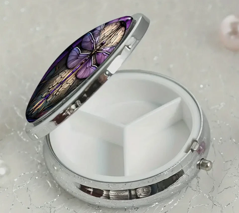 💜🪻 Metal Purple Dragonfly Pill Box | Meds • Vitamins • Herb Organizer 🐉✨ - Image 3 of 4