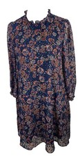 BCBGeneration Dress sz S Navy floral Textured Chiffon-NWT-ruffle Collar-L/Sleeve