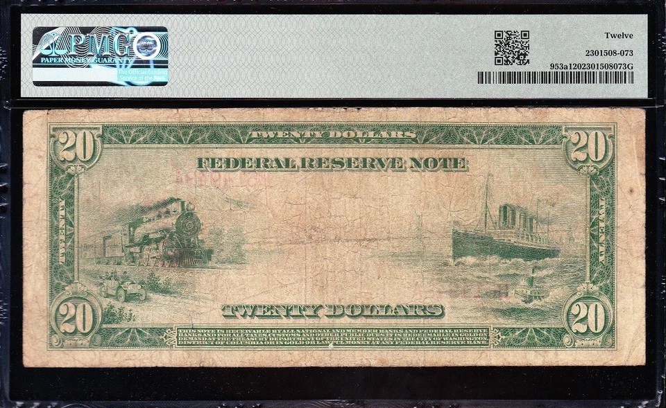 Nice *RARE* 1914 $20 New York "RED SEAL" FRN Note! PMG 12! FREE SHIP! B614948A - Image 3 of 3