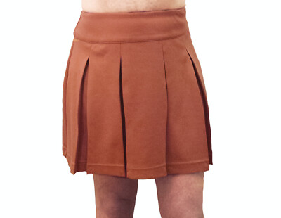 MATALAN BROWN TAN PLEATED MINI SKIRT SIZE 12 UK
