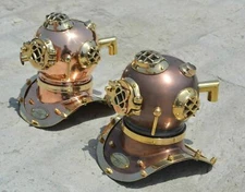  2 PIECES MARITIME ANTIQUE MINI 7" DIVING DIVERS HELMET U.S NAVY DESIGNER 