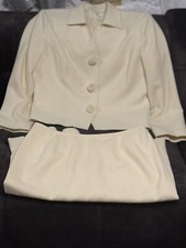 Vintage Le Suit Off-White Suit - Jacket / Long Skirt- Sz 12P Embellished Buttons