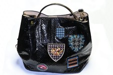 Bolso de Hombro Dior Paris Negro Piel de Serpiente Diorific Lentejuelas Bordado Parche Cubo