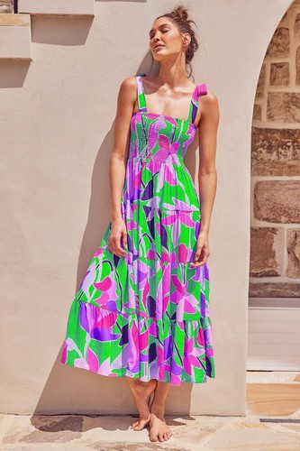 Vestido de mujer con tirantes de espagueti sello faldas estilo hawaiano vestido de playa sin mangas - Imagen 4 de 9
