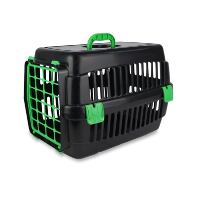 Katzen Transportbox  52 x 32 x 32 cm  Schwarz /  Grün