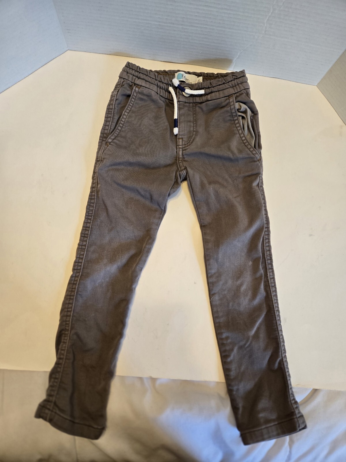 Boden Boys Stretch Chino Pants Taupe Brown White Drawstring Elastic Waist Sz 4