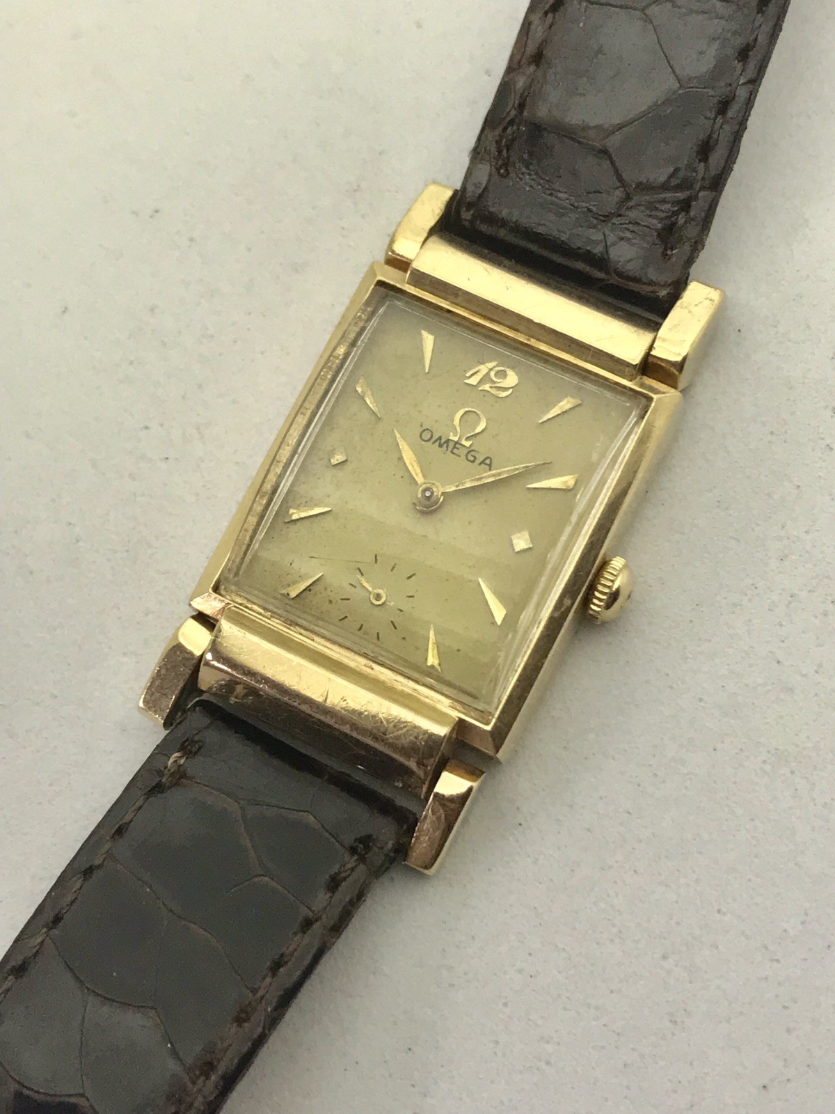 Omega 14k Solid Gold Rectangule Driver Watch Swiv… - image 7