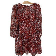 Ann Taylor LOFT | Dress Long Sleeve Knee Length Red Semi Sheer Paisley NWT- Sm