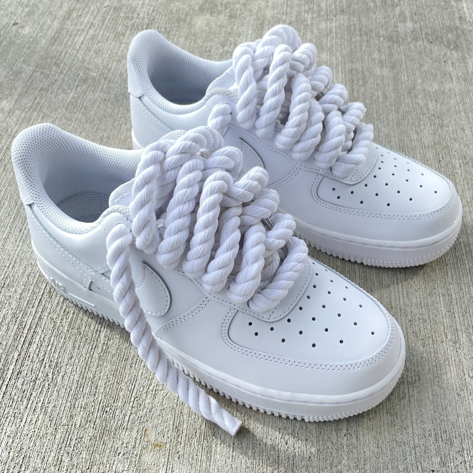 Nike Air Force 1 One with Rope Laces in All White colorway and Custom ...