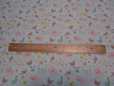2 Yards Pale Green Camelot Fabrics Farm Animal/Sheep/Pig/Chicken Flannel Fabric