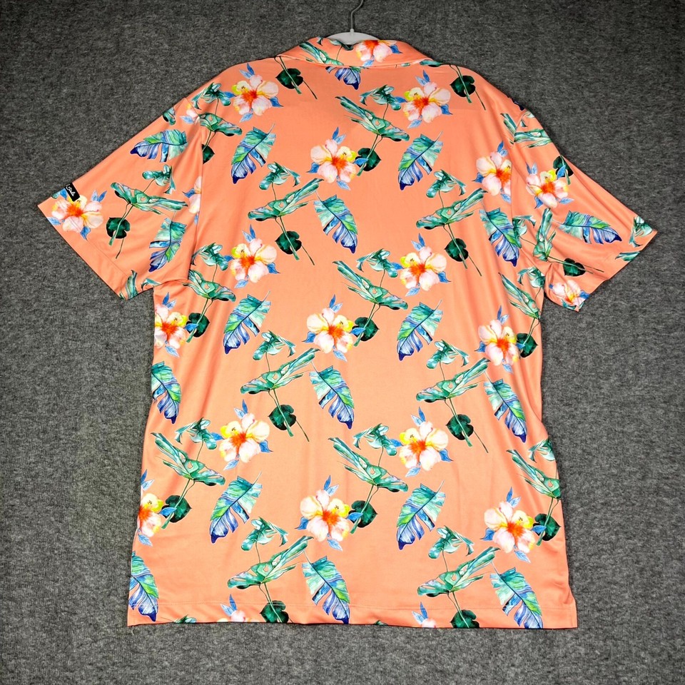 Bad Birdie Polo Mens XL Golf Orange Bird of Paradise Floral Stretch