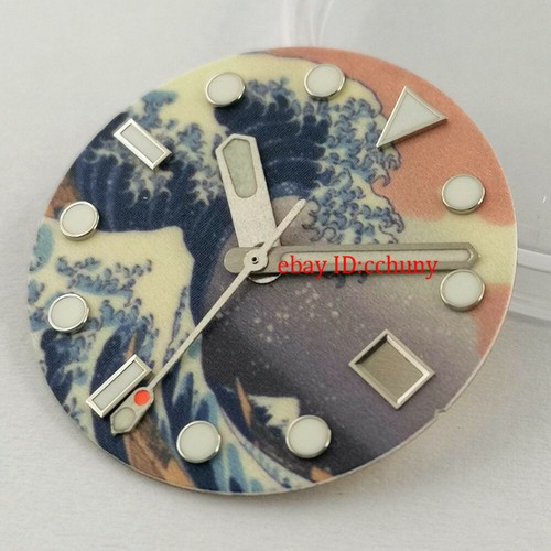 28.5mm Luminous Kanagawa Surfing Watch Dial Brushed Hands Fit NH35 NH36 movement - Picture 3 of 5